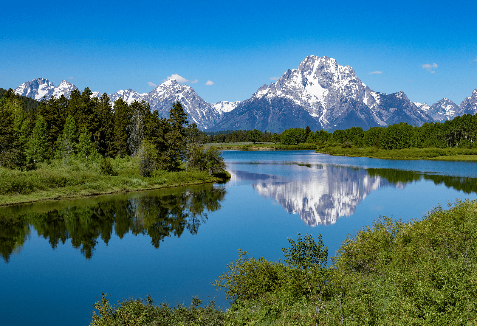 View of the river and snowy mountain