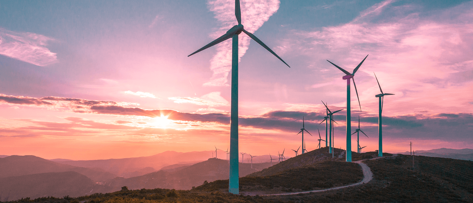 Éoliennes dans un paysage de montagne violet 