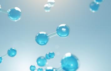Blue background with H2 molecules