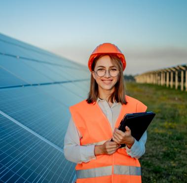 Employee auditing a solar panel